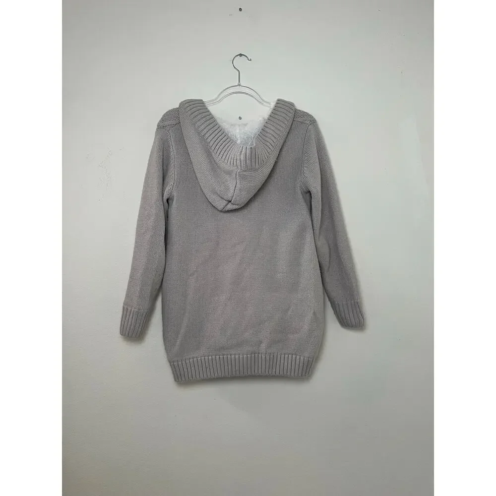 Women’s Cardigan Size Small Gray Cable Knit Hooded Sherpa Lined Cottagecore - Picture 2 of 5